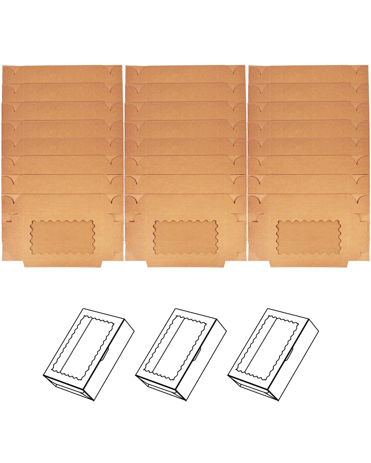 qiqee 9x6x2.5 inch Brown Cookie Box with Window 25Pcs Pastry Macaron Bakery Box For Packaging