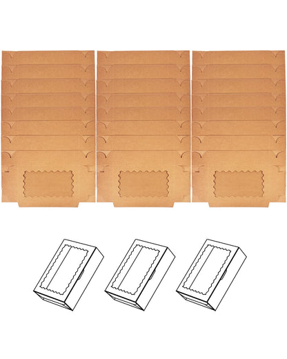 qiqee 9x6x2.5 inch Brown Cookie Box with Window 25Pcs Pastry Macaron Bakery Box For Packaging