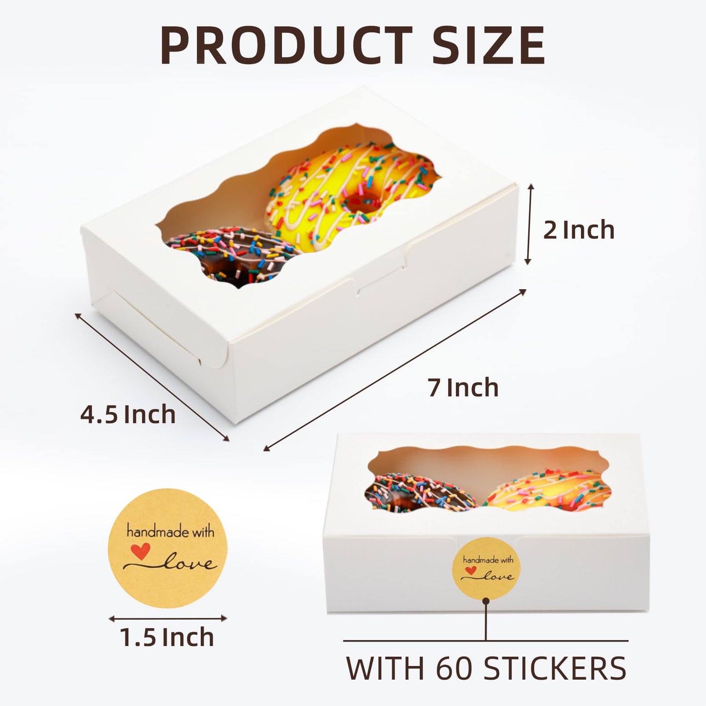 50 Pcs White Bakery Boxes with Window, 7x4.5x2 inches Cookie Boxes with Stickers Macaroon Boxes Small Treat Boxes Mini Cake Boxes for Dessert, Pastry, Sturdy Take Out Container for Party Wedding Favor