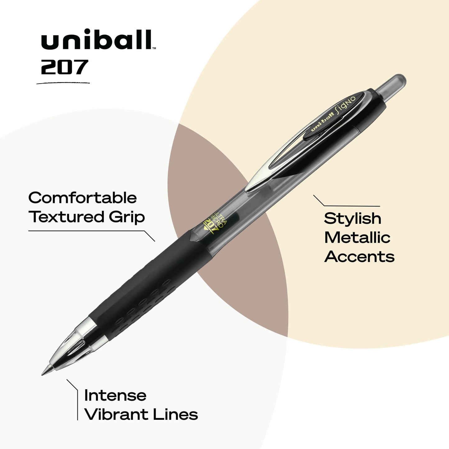 uni-ball Signo 207 Retractable Gel Pens, Ultra-Micro Point, Black Ink, 12 Count (Pack of 1) (1790922) , Packaging may vary