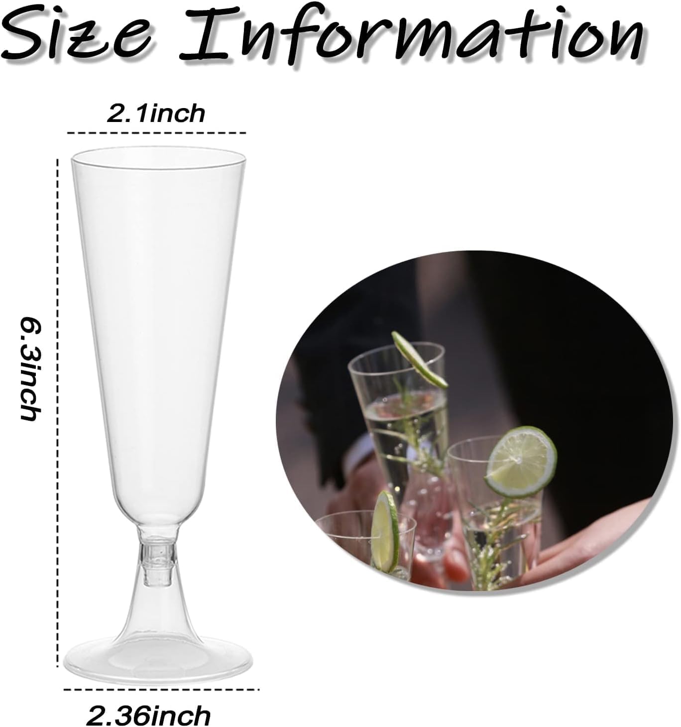 50 Pcs Plastic Champagne Flutes, Disposable Clear Champagne Glasses, 5oz Plastic Wine Glasses, Assemble Plastic Champagne Cups for Party Wedding Cocktail Cups (50 Pcs Clear)