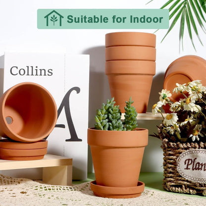 4 Inch Terra Cotta Pots with Saucer - 6 Pack Clay Flower Pots with Drainage, Great for Plants, Crafts, Wedding Favor (4 inch)