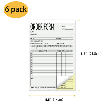 suituts 6 Pack Sales Order Books Work Order Form Pads, 2 Part Carbonless, 5.5 x 8.5 Inch Invoice Receipt Book for Business(50 Sets Per Book)