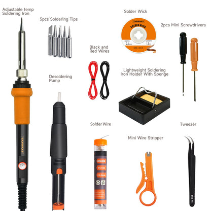 TOWOT Soldering Iron Kit, Electronic Soldering Iron 60W Adjustable Temperature, Desoldering Pump, Tin Wire
