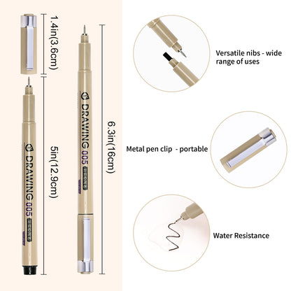 Toptime Fineliner Pens, 16 Pack Micro Pen Black Fine Tips Markers, Technical Drawing Pens for Artist No Bleed Calligraphy Pens, Waterproof Archival Ink Pen for Journaling, Illustration, Sketching