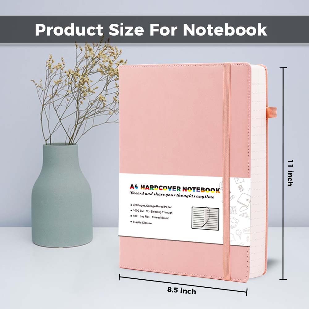 Deziliao 320 Pages Large A4 Lined Journal Notebooks with Pen Loop, Hardcover Notebook Journal for Work, 100Gsm Premium Thick Paper,8.5''×11'' College Ruled for School Work, Black