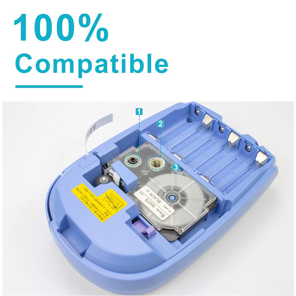 Absonic Compatible Label Tape Replacement for XR-9WE XR-9WE2S 9mm Label Cartridge for KL-120 KL-60 KL-100 KL-750 KL750B KL-780 KL820 KL7000 KL7200 Label Maker, 3/8" x 26', Black on White, 4-Pack