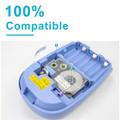 Absonic Compatible Label Tape Replacement for XR-9WE XR-9WE2S 9mm Label Cartridge for KL-120 KL-60 KL-100 KL-750 KL750B KL-780 KL820 KL7000 KL7200 Label Maker, 3/8" x 26', Black on White, 4-Pack