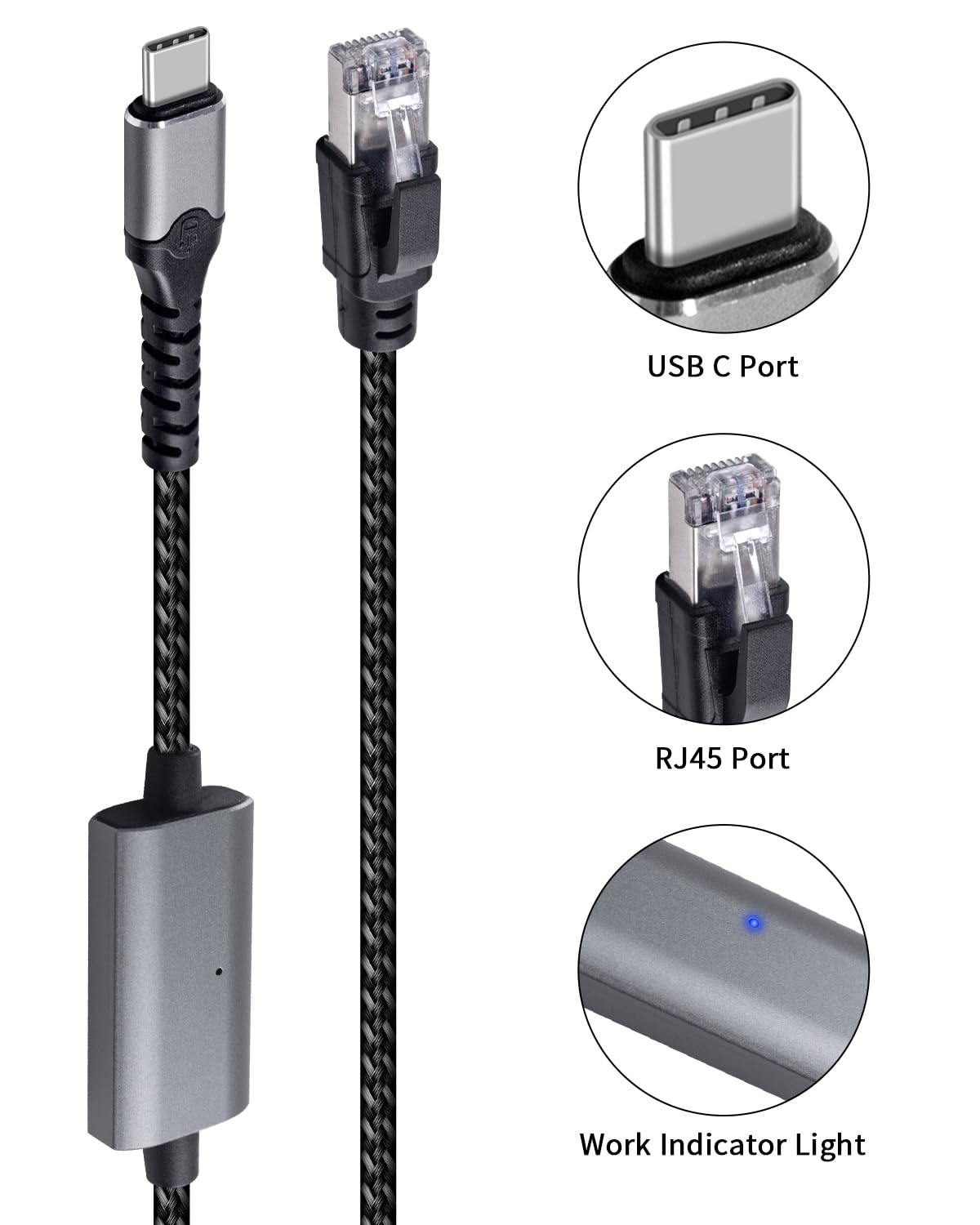 Duttek USB C to Ethernet Cable 6.6FT/2M, USB C to RJ45 Cord, Directly Connected, Gigabit LAN Network Compatible with Thunderbolt 3/4, MacBook Pro/Air, iPad Pro, iPhone 15 Series, Phone, Laptop, PC