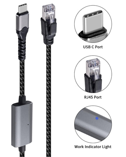 Duttek USB C to Ethernet Cable 6.6FT/2M, USB C to RJ45 Cord, Directly Connected, Gigabit LAN Network Compatible with Thunderbolt 3/4, MacBook Pro/Air, iPad Pro, iPhone 15 Series, Phone, Laptop, PC