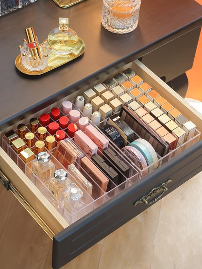 Clear Acrylic Makeup Organizer with Multi-Section Compartments, Lipstick Holder and Drawer Divider, 25 x 18.5 x 7 cm