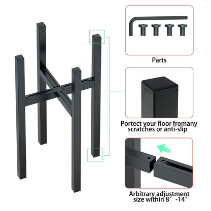 Adjustable Metal Plant Stand Outdoor & Indoor Fits for 8-14 inches Plant Pot Stand Mid Century Modern Planter Pot Holder Corner Plant Stands (black-1)