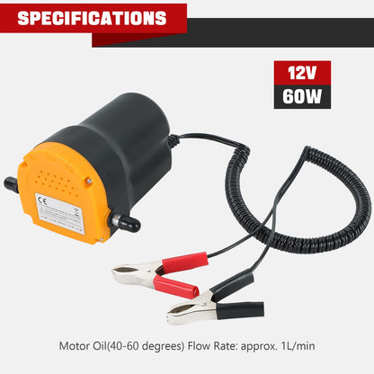 DASBET 12V 60W Oil Change Pump Extractor, Diesel Fluid Transfer Pump Kit with 2 Hose Sets for Truck, RV, Boat, ATV, Motorcycle, Car, Jet Ski - Scavenge Oil Suction Pump
