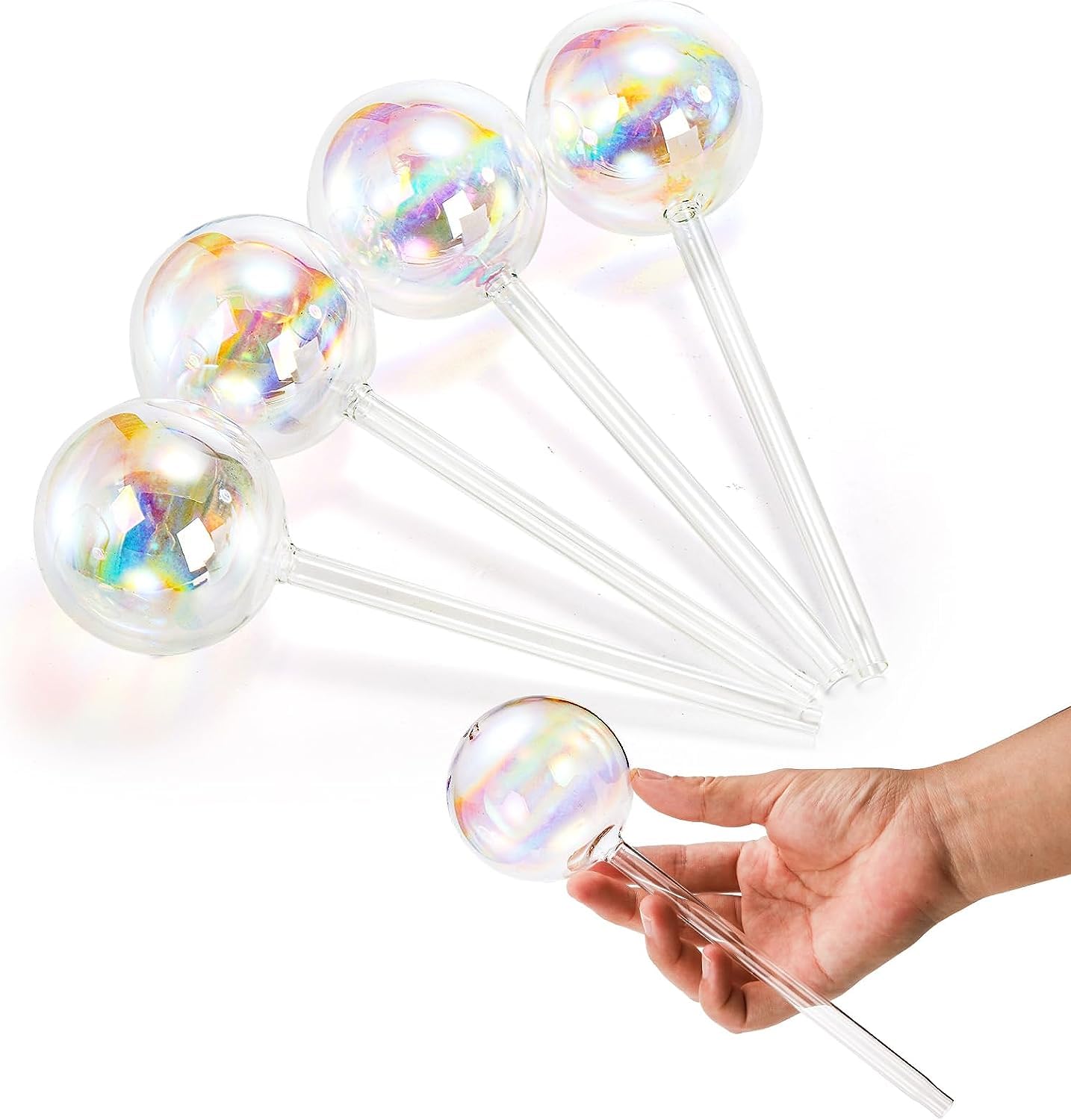 Yopay 4 Pack Plant Watering Bulbs, Hand Blown Glass Self Watering Spikes Globes, Rainbow Gradient Color Indoor House Plant Automatic Water Bulb, Medium Size 8.7" L x 2.8" D