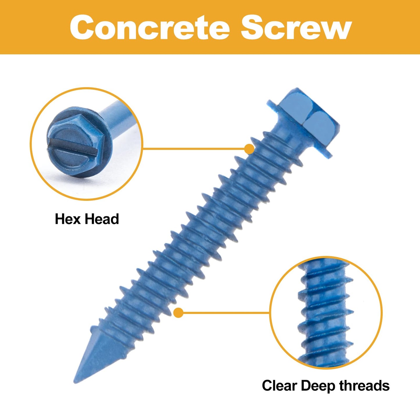 VIGRUE Concrete Screws Assortment Kit 1/4" x 1-1/4" to 2-1/4" and 3/16" x 1-1/4" to 2-3/4" 175PCS Hex Head Cement Screws Set Diamond Point for Anchoring to Masonry, Block or Brick