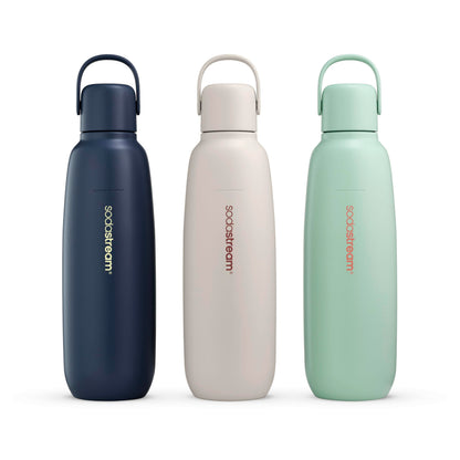SodaStream - Fizz & Go Cool Bottle | Stainless Steel Carbonating Water Bottle | Keeps Drinks Cold 12 Hrs | Cupholder Friendly | Compatible with Pink CO2 Cylinder Machines | Storm Color | 0.9L