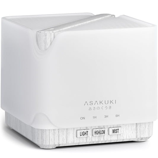 ASAKUKI 700 ml Essential Oil Diffuser, Multifunctional Ultrasonic Aromatherapy Fragrant Oil Vaporizer Humidifier with Timer, Auto-Off Safety Switch, and 7 LED Light Colors (White Wood)