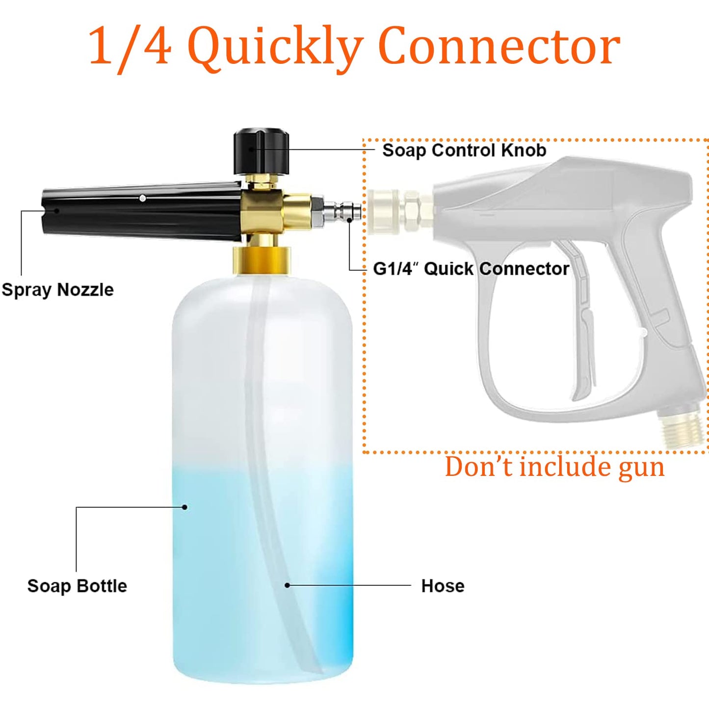 CGACOL Car Foam Cannon Pressure Washer Jet Wash Snow Foam Lance with 5 Pressure Washer Nozzle Tips Quick Release Adjustable Nozzle 1/4 Inch Car Foam Blaster for Pressure Washer 1 Liter