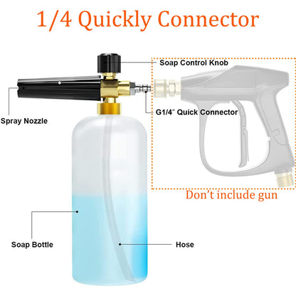 CGACOL Car Foam Cannon Pressure Washer Jet Wash Snow Foam Lance with 5 Pressure Washer Nozzle Tips Quick Release Adjustable Nozzle 1/4 Inch Car Foam Blaster for Pressure Washer 1 Liter