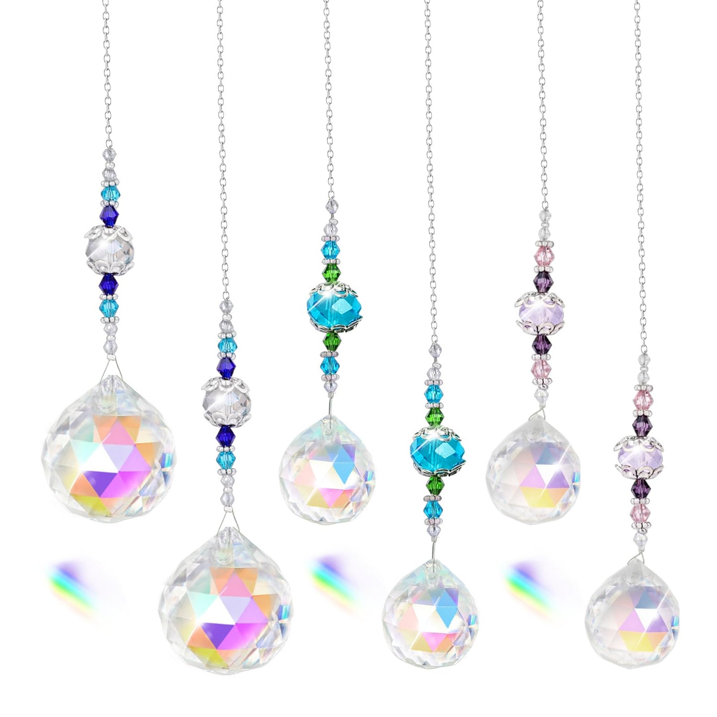Anxingo Crystal Suncatcher with Chain, Clear Crystal Sun Catcher Hanging Prisms Ball, for Garden Home Wedding Christmas Decor Indoor Window Chandelier (6 Pack)