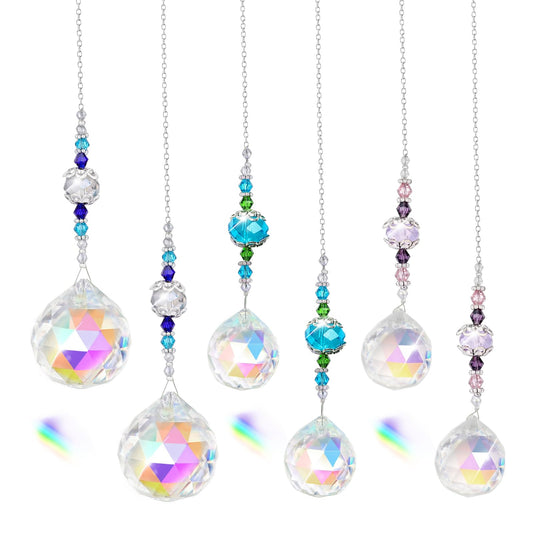 Anxingo Crystal Suncatcher with Chain, Clear Crystal Sun Catcher Hanging Prisms Ball, for Garden Home Wedding Christmas Decor Indoor Window Chandelier (6 Pack)