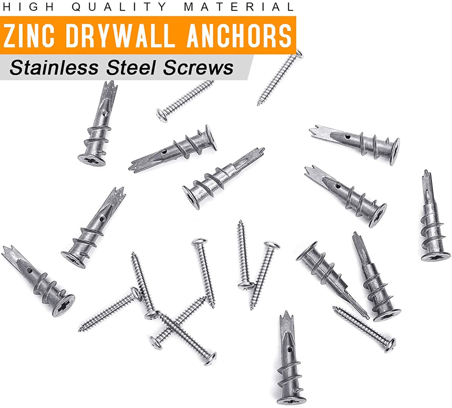 JUIDINTO Zinc Drywall Anchors with Screws Set, 6mm Self Drilling Hollow Wall Anchors and M4 Tapping Screws Assortment Kit, 120 pcs Anchors Screws