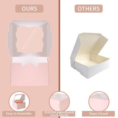 PFAMKEER 25pcs Pink Small Cake Box,4x4x2.5 Inch Bakery Boxes with Window,gift boxes bulk for Mini Cake Pastry Dessert Strawberries Chocolates Cupcakes with Stickers