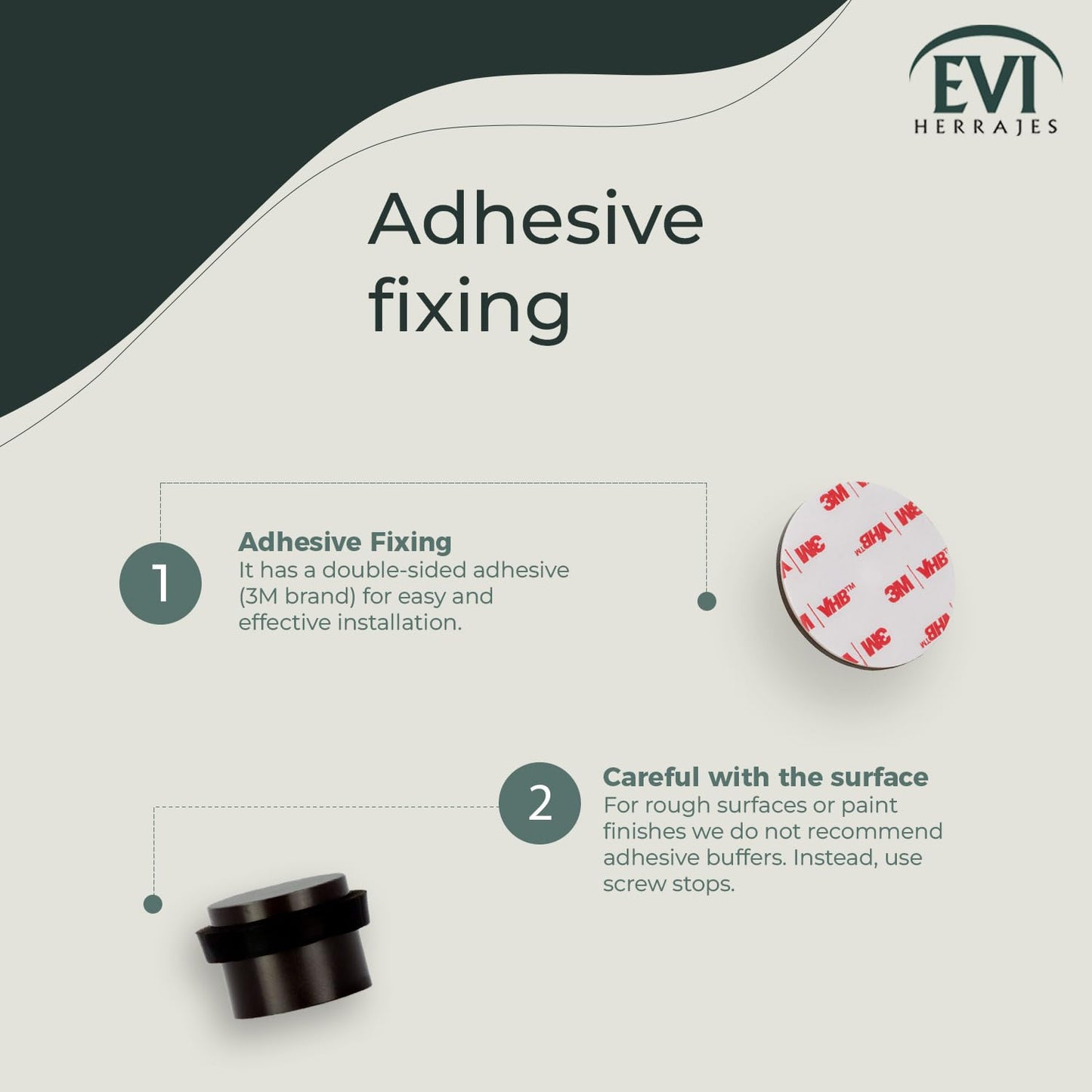 EVI Herrajes | Black Adhesive Door Stopper | Ø24x20mm | Black Silicone Natural Rubber | Stainless Steel | High Adhesion | 100% Functional | Mod I-163-NG