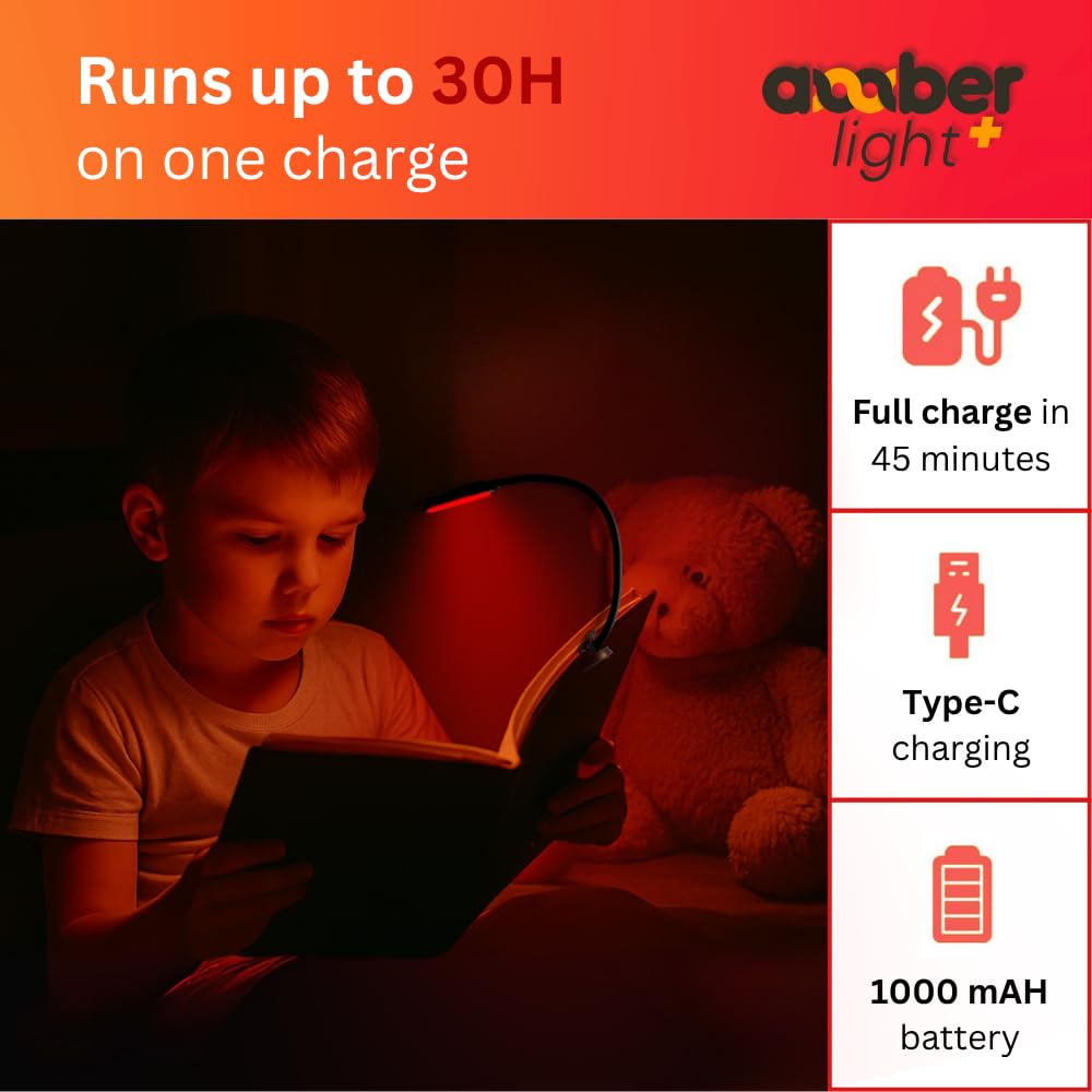 Red + Amber Reading Light + Giftable Blue Light Blocking Book Light for Reading in Bed