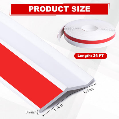 Storystore Garage Door Seal Top and Sides, 26 FT TPE Universal Garage Door Weather Stripping Side Seal, Self Adhesive Soft and Hard Composite Weatherproofing with Nails, White