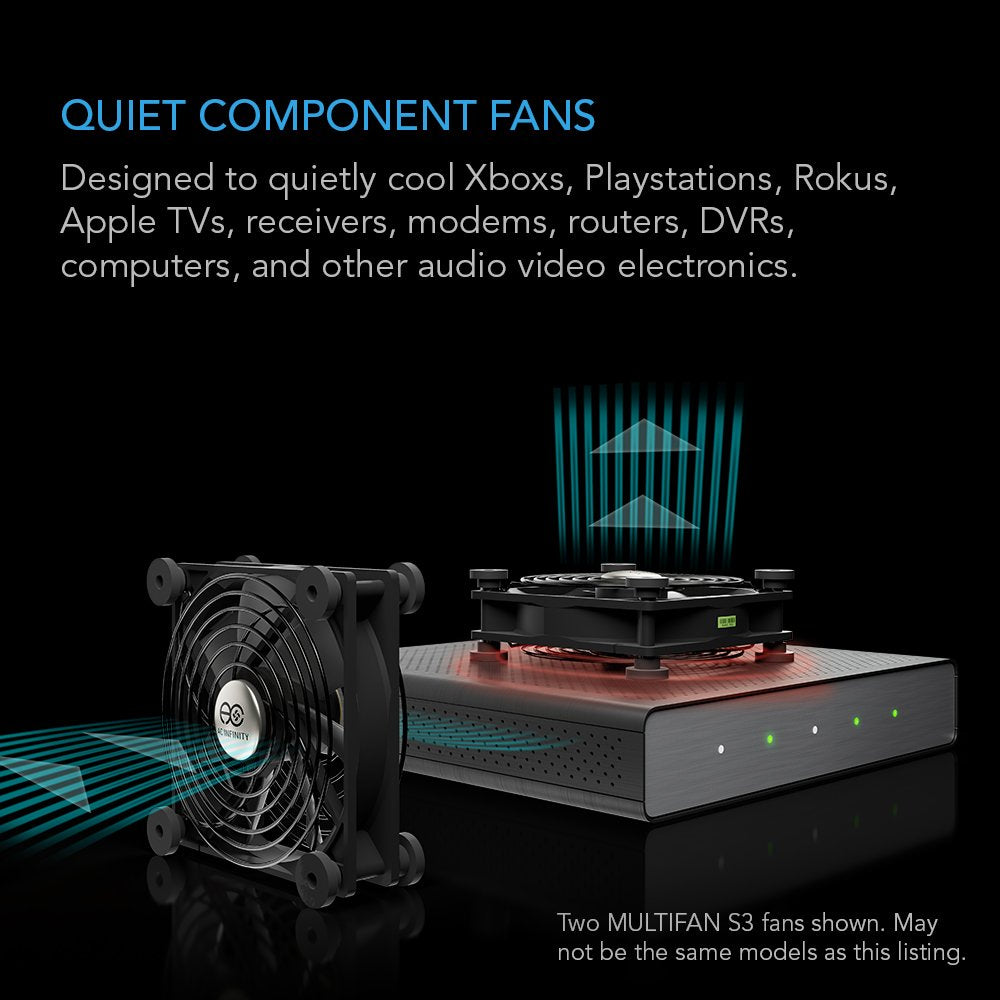 AC Infinity MULTIFAN S3-P, Quiet 120mm AC-Powered Fan with Speed Control, UL-Certified for Receiver DVR PlayStation Xbox Component Cooling