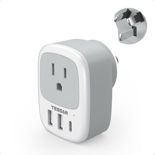 Canada to Australia Travel Adapter, TESSAN Plug Adaptor with 1 Outlet and 3 USB Ports (1 USB C), Type I Power Plug for New Zealand, China, Fiji, Argentina
