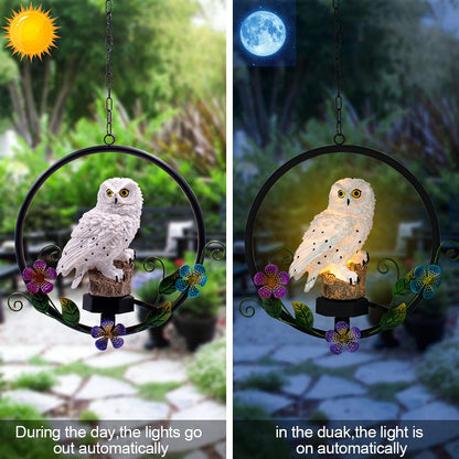 Solar Powered Garden Owl Statue Owl Gifts for Owl Lovers Waterproof Hanging Solar for Outdoor Decorative Unique Gifts for Lawn Yard Balcony