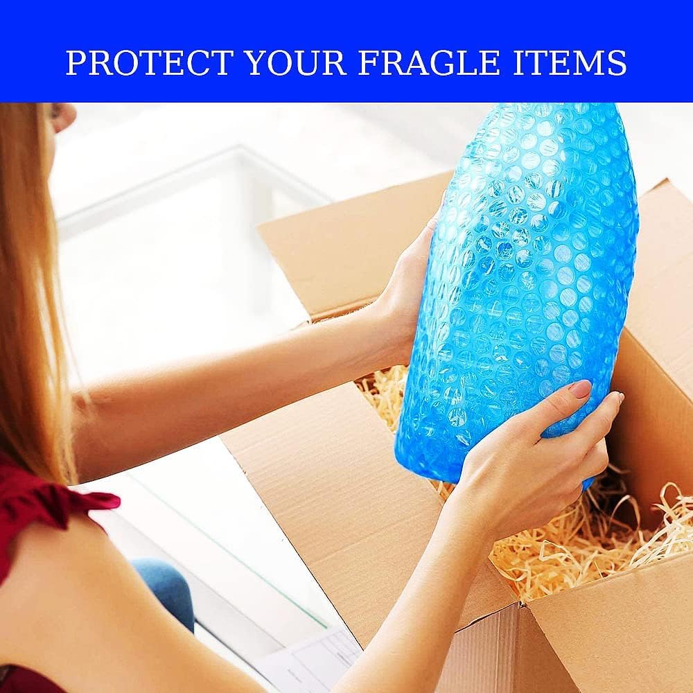 Dasen Bubble Cushioning Wrap Rolls for Packing Moving, 12 Inch x 72 Feet Total Perforated Every 12" Easy Tear Durable Air Bubble Roll for Shipping Packaging Materials Supplies(blue)