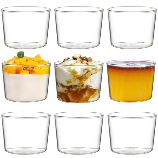 yarlung 9 Pack Small Glass Dessert Bowls, 8 Oz Custard Cup Clear Pudding Cup, Tasting Glasses Prep Bowls for Parfait, Ice Cream, Party Birthday