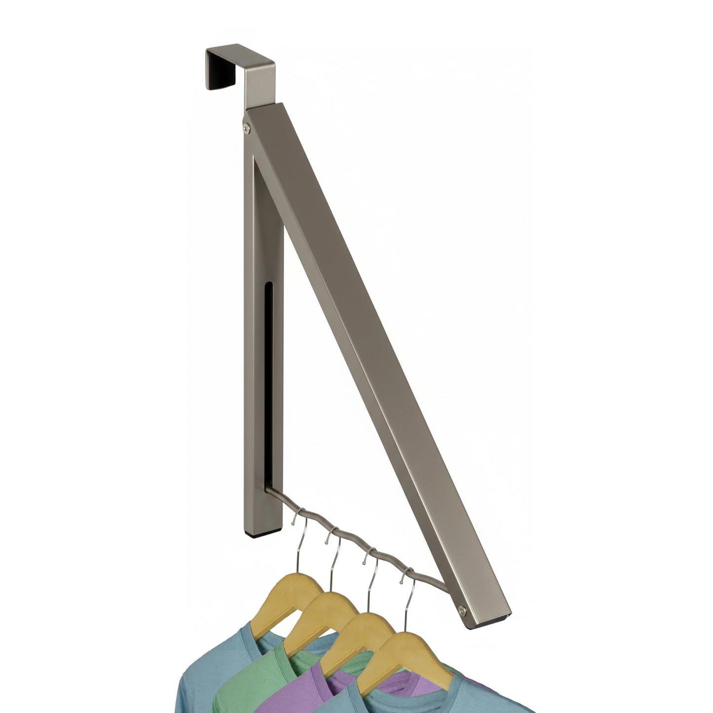 Over The Door Hanger - Closet Hanger Retractable Collapsible Folding Hanging Rack Organizer for Clothes & Towels Ideal for Bathrooms, Dorm Rooms Etc. - Satin Nickel (Includes one Hook)