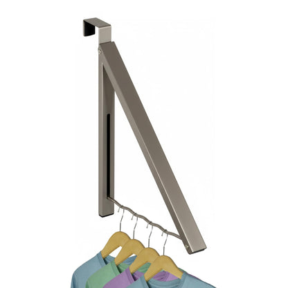 Over The Door Hanger - Closet Hanger Retractable Collapsible Folding Hanging Rack Organizer for Clothes & Towels Ideal for Bathrooms, Dorm Rooms Etc. - Satin Nickel (Includes one Hook)