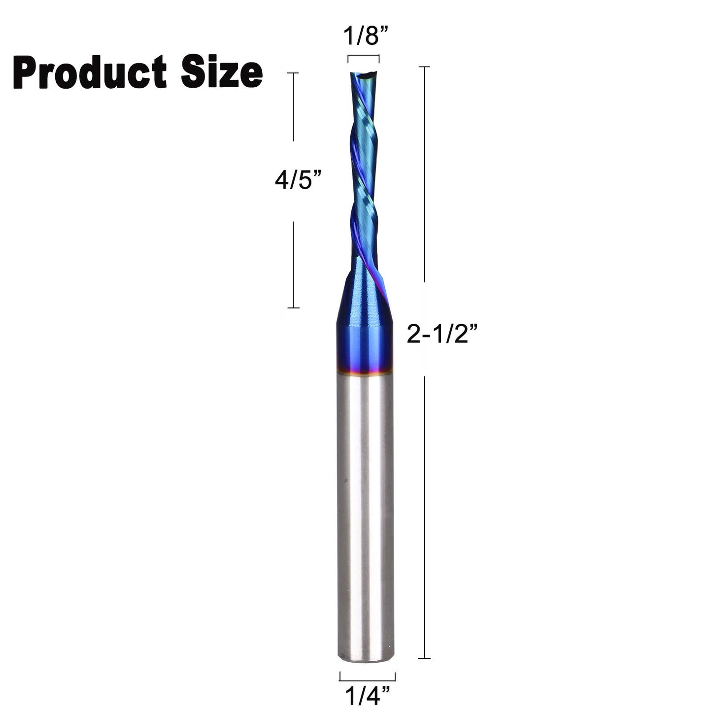 Jiiolioa X2112G Standard Spiral CNC Router Bit 1/4-Inch 2 Flute Down Cut End Mill 1/8" X 4/5" X 1/4" X 2 1/2"