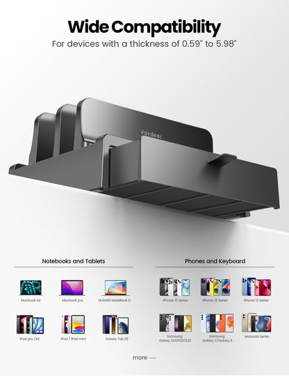 Vaydeer Vertical Laptop Stand with Drawer, Dual Slots Plastic Laptop Holder with Space Saving 4-in-1 Design, Adjustable Laptop Stand for Desk, Supports MacBook, Chromebook, Surface, Dell