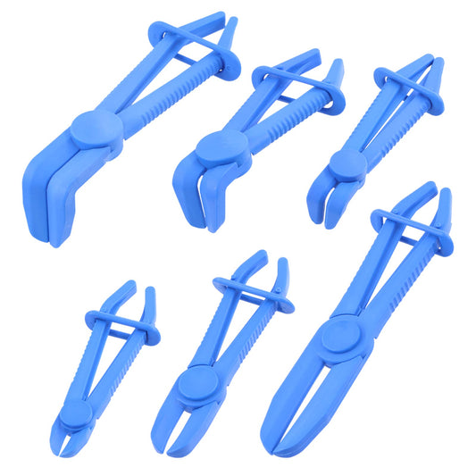 Swpeet 6Pcs Blue Straight & 90 Angled Line Clamps Flexible Hose Clamps Pliers Kit, Hose Pinch Off Pliers Set for Brake, Fuel, Coolant Hoses, Most Flexible 5.9" 7.3" 10"