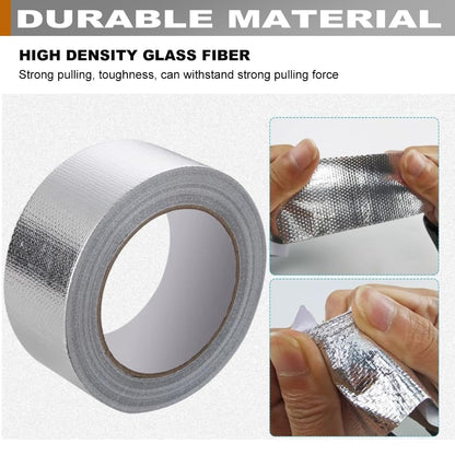 DEGEOBERLIN 2 Rolls High-Temp Heat Shield Tape Reflective Adhesive Backed Roll Thermal Barrier Foil Tape Self-Adhesive Heat Resistant Tape Cool Tapes for Hose and Auto (Silver, 2 Inch x 32 ft)