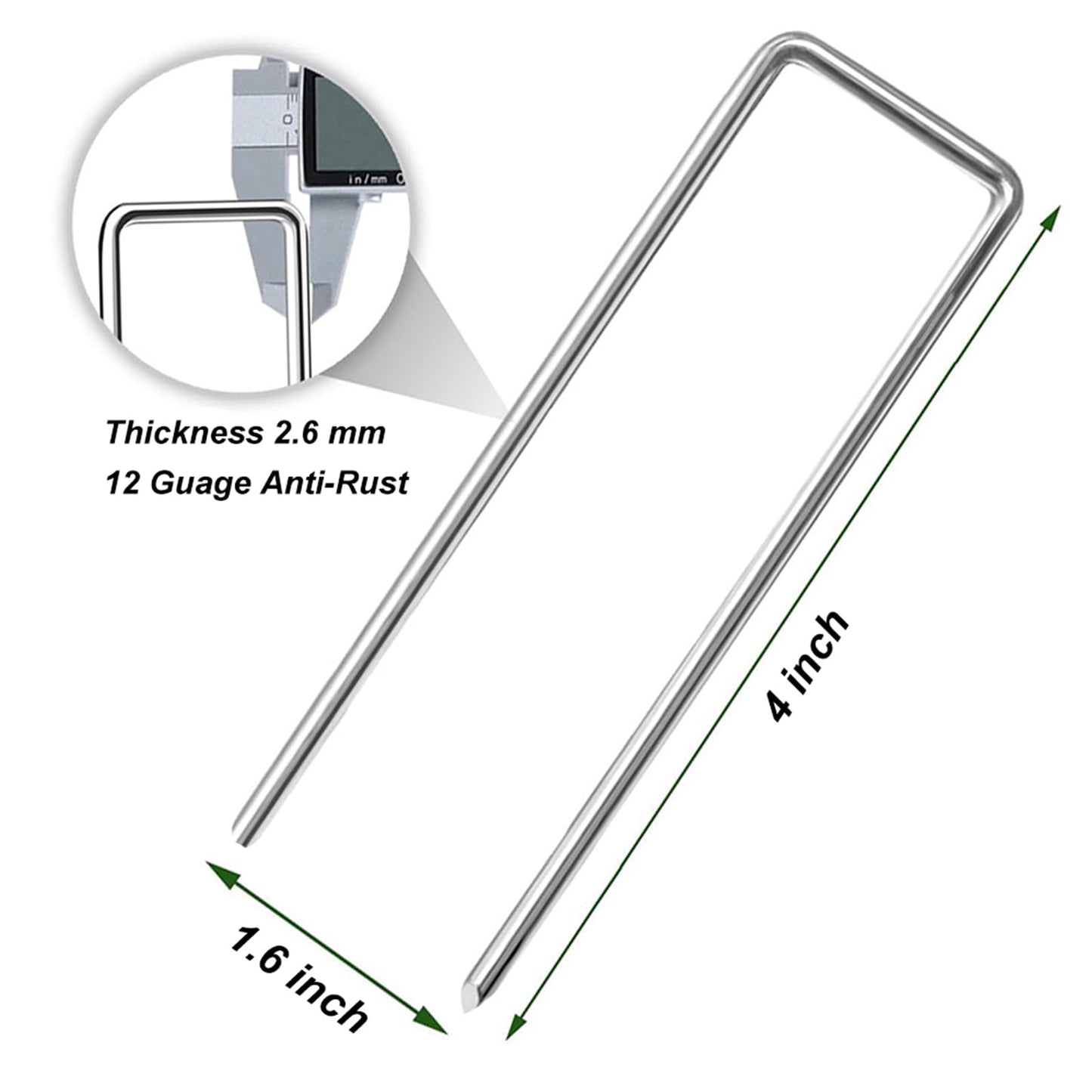 100 Pack Landscape Pins 4 Inch Garden Lawn Staples Galvanized Garden Stakes Landscape Yard Pins Staples Anti-Rust Ground Stakes for Weed Barrier Fabric, Irrigation Tubing, Yard Lawn