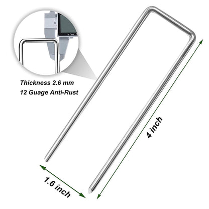 100 Pack Landscape Pins 4 Inch Garden Lawn Staples Galvanized Garden Stakes Landscape Yard Pins Staples Anti-Rust Ground Stakes for Weed Barrier Fabric, Irrigation Tubing, Yard Lawn
