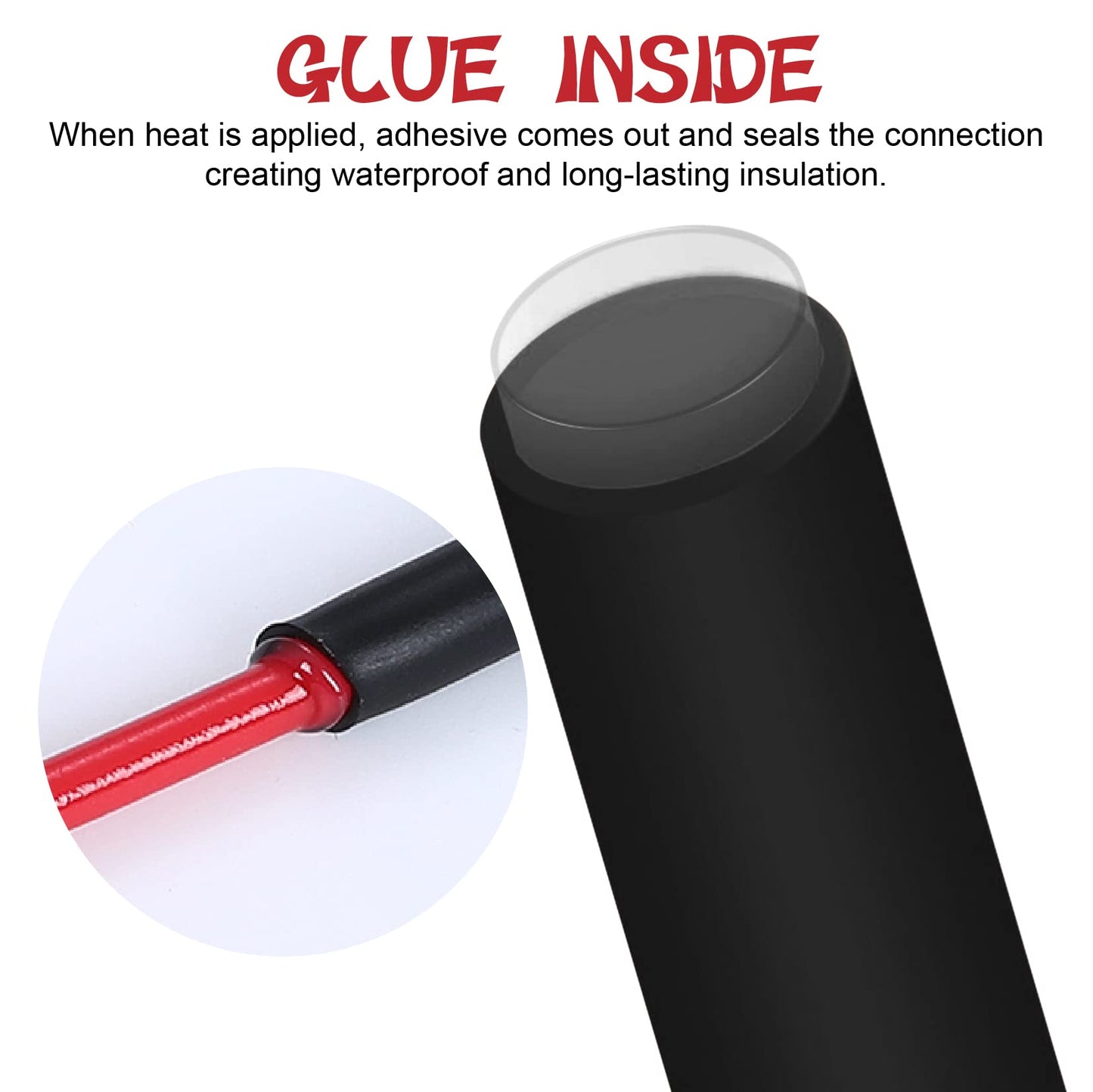 200PCS Heat Shrink Tubing Kit, Dual Wall Tube, Marine Shrink Tubing, Adhesive Lined(Shrink Ratio4:1,Black)