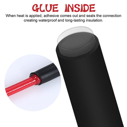 200PCS Heat Shrink Tubing Kit, Dual Wall Tube, Marine Shrink Tubing, Adhesive Lined(Shrink Ratio4:1,Black)
