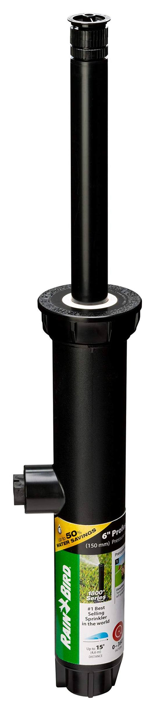 Rain Bird 1806APPRS Pressure Regulating (PRS) Professional Pop-Up Sprinkler, Adjustable 0° - 360° Pattern, 8' - 15' Spray Distance, 6" Pop-up Height, Black