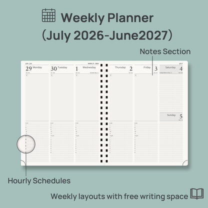 POPRUN Academic Planner (July 2026-June 2027) Weekly and Monthly Appointment Book 2026-2027, 10" x 8" Planner School Year 2025-2026 with Hardcover, Tabs, Ruler, Pen Loop & Tear-Off Corners - Violet
