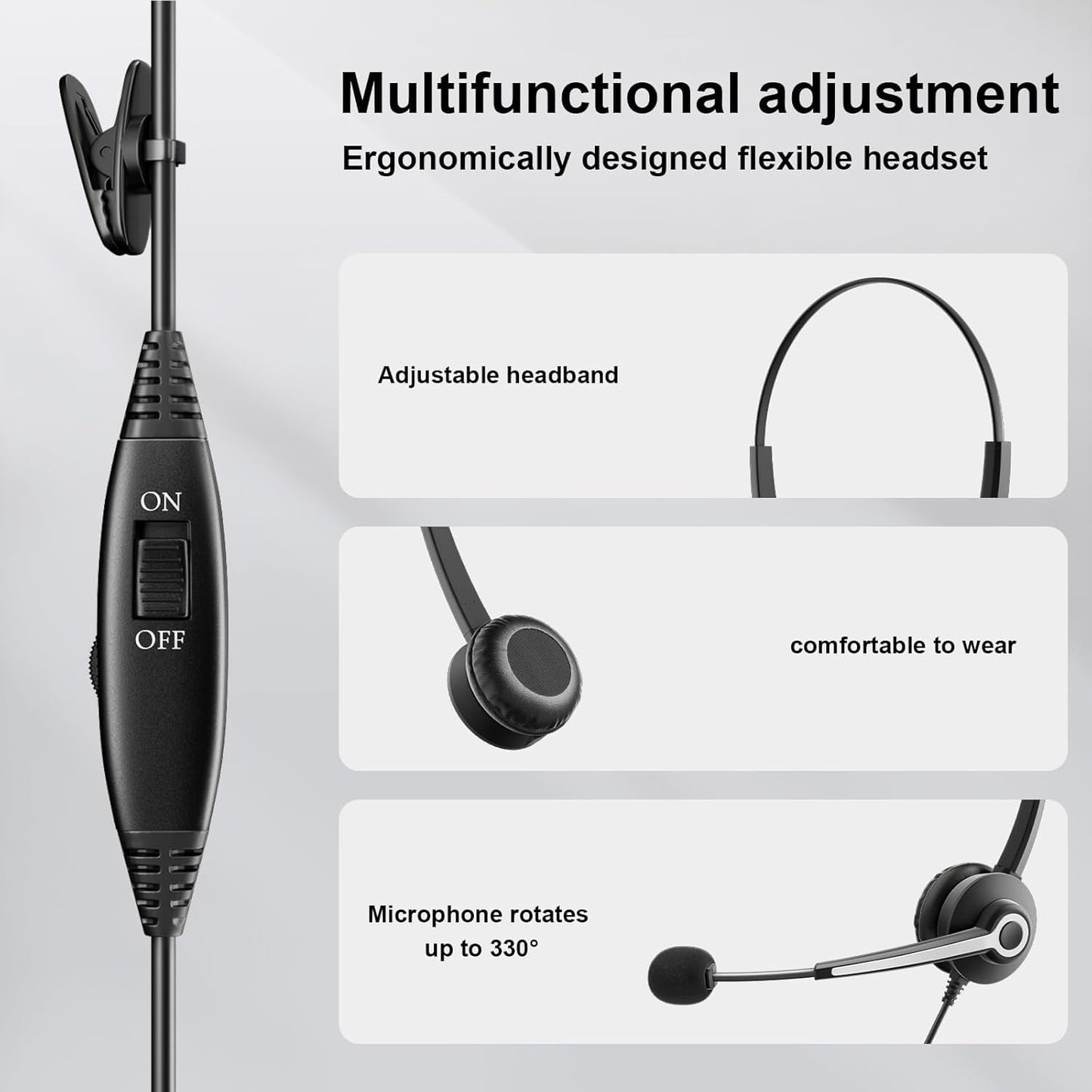 Wantek RJ9 Mono Telephone Headset with Noise Cancelling Microphone, Corded Desk Phone Headset for Polycom ShoreTel NEC Nortel Norstar Toshiba Siemens Landline Office Phones (One Ear)