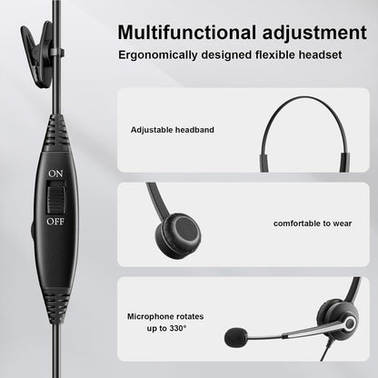 Wantek RJ9 Mono Telephone Headset with Noise Cancelling Microphone, Corded Desk Phone Headset for Polycom ShoreTel NEC Nortel Norstar Toshiba Siemens Landline Office Phones (One Ear)