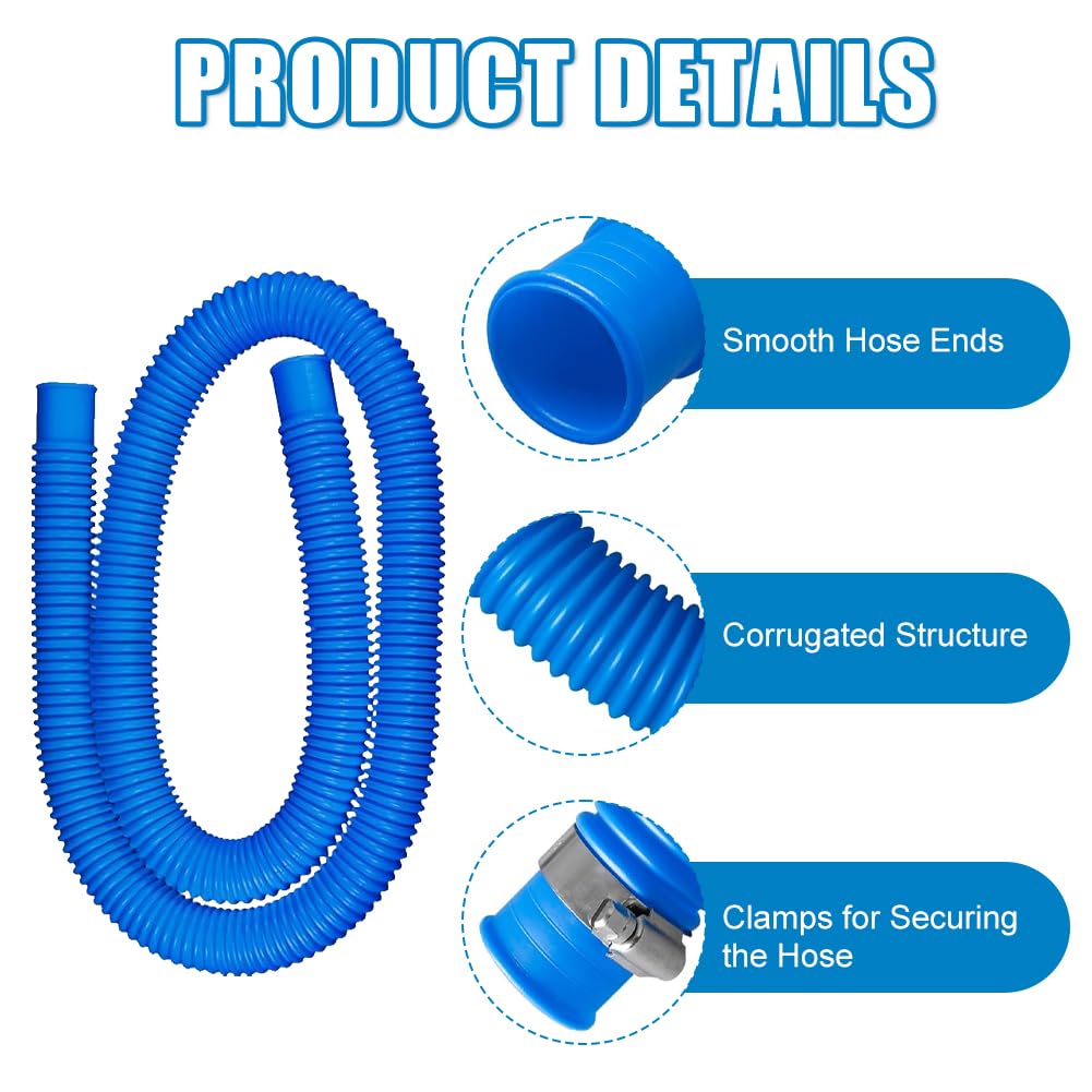 2 pcs Swimming Pool Replacement Hose 59 Inch Long 1.25 Inch Diameter,Compatible with Filter Pump 300GPH, 330 GPH, 530 GPH, and 1,000 GPH (Blue 2Pack)
